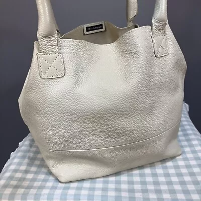 M&S Autograph Leather Squared Bucket Hobo Bag Ivory Cream Slouch Summer Pebbled • £24.99