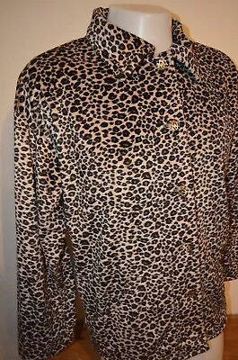 Animal Cheetah Luxury Toscano Big Button Womens L Oversized Coat Jacket USA VTG • $18.99