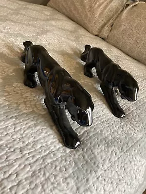 (2) Vintage Stalking Black Panther Ceramic Mid Century Modern Pottery 17  • $100