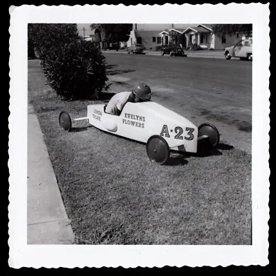 $8.99 • Buy FACE-PLANT CRASH HELMET BOY In SOAPBOX DERBY RACE CAR On LAWN ~ 1950s PHOTO