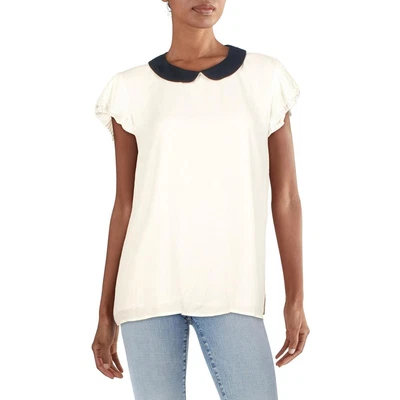 $18.99 • Buy CeCe Womens White Pleated Cap Sleeves Peter Pan Neck Blouse Shirt XL BHFO 7304