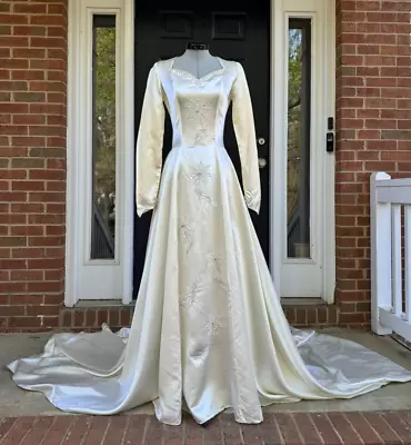 1930's 40’s Vintage Wedding Liquid Satin Wedding Dress Extra Small Beading Ivory • $254