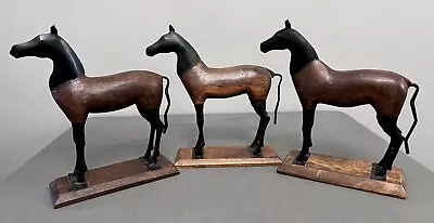 3 VTG Three Hands Corp. Hand Carved Wood & Metal Horse Figurines 12x10” • $149.99