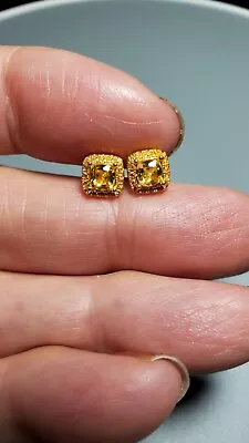 1.70 Ctw Lab Created Yellow Diamond & White Sapphire 18kt Solid Y Gold Earrings • $496.79