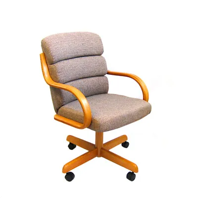 Marcus Dining Kitchen Swivel-Tilt Caster Arm Chair Armchair Pewter Tweed & Oak • $359