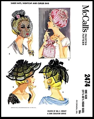 McCall's 2474 Pattern Bridal Veil HATS Millinery Nightcap & CURLER Bag • $5.99