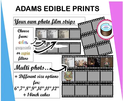 £7.30 • Buy Your Own Edible Photo Film Strip Reel, 6inch - 14inch Round Cakes, Mutli Photo