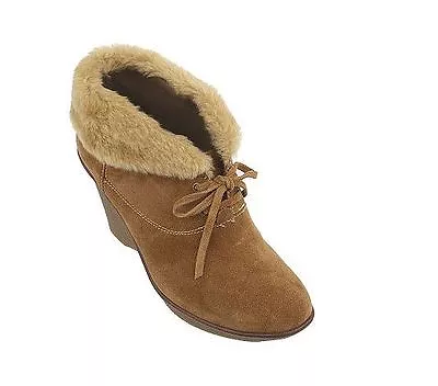 New B. Makowsky Nellie Suede Lace-up Booties W/ Faux Fur Trim Sz 9M $150  • $49.95