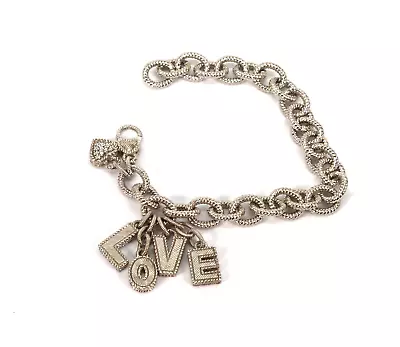 Judith Ripka Sterling Silver Link Bracelet With LOVE Charms • $175