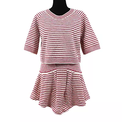 Chanel Red White Striped Knit Boxy Sweater Mini Skirt 36 Matching Outfit S NEW • $2377.98