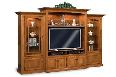 Amish TV Entertainment Center Mission Shaker Wall Unit Solid Wood Media Cabinet  • $8008