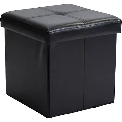 Faux Leather Folding Storage Ottoman Cube In Black • $22.70