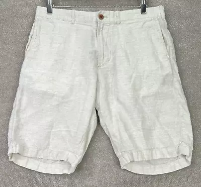 J Crew Linen Shorts Mens 32 10  Inseam Beige Striped Pockets BE492 • $16.99