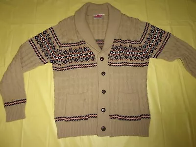 Vtg 70's Men's Lebowski Style Shawl Collar Button Down Cardigan Sweater Sz L • $68.37