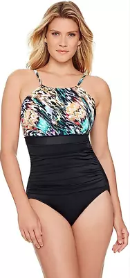 Penbrooke Color Blaze Mastectomy High Neck Mio Swimsuit Multi Size 14 3391 • $37.35