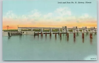 Lock And Dam On Mississippi River Quincy Illinois IL Vintage Postcard • $3.69