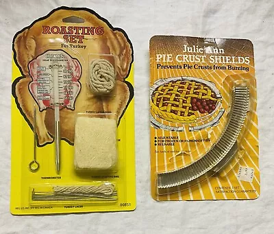 Vintage Holiday￼ Cooking Supplies ￼TURKEY ROASTING SET & PIE CRUST SHIELDS • $8.77