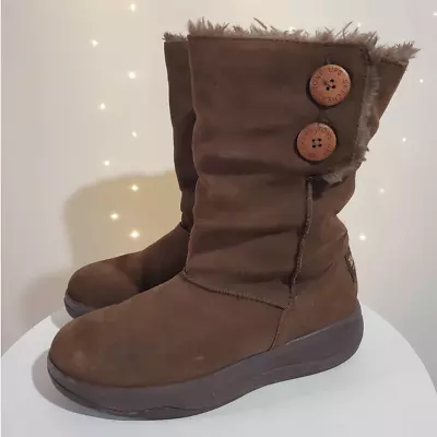 Skechers Tone Ups Suede Leather Faux Fur Lined Winter Boots Womens Size 8 Brown • $34.99