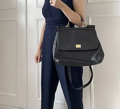 £230 • Buy Dolce Gabbana Sicily Bag Black Leather Gold Hardware￼