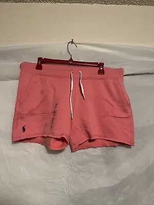 Polo Ralph Lauren Women's Salmon Pink Fleece Shorts Blue Pony $79.50 Size M • $33.74