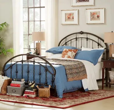 Vintage Antique Style Queen Iron Metal Bed Frame With Curved Headboard Footboard • $499.89