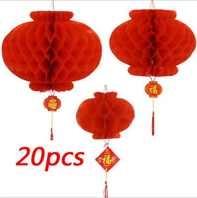 £6.99 • Buy 20X Chinese New Year Red Paper Lanterns Festival Lantern Tassel Hang Party Decor