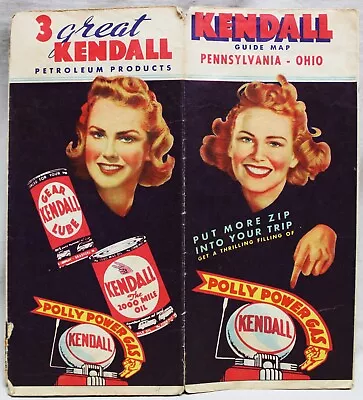 Kendall Oil Polly Power Highway Road Map Of Pennsylvania & Ohio 1942 Vintage • $9.99
