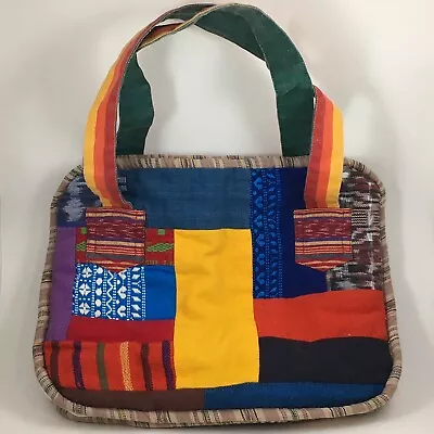 Vintage Patchwork Hobo Style Purse Bag Handmade 12”x10” Rainbow Colorful Boho • $11.95