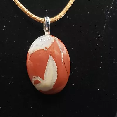 Red Creme Morrisonite Jasper Agate 1 1/4  Oval Stone Pendant Necklace Artisan • $20