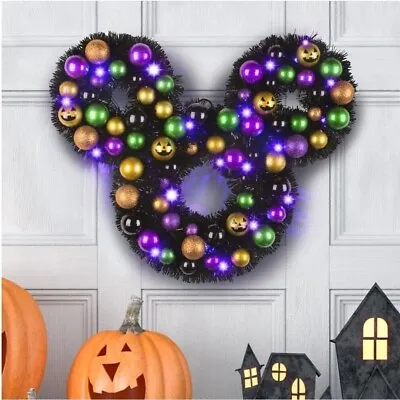 Disney Mickey Mouse  Halloween Lighted Wreath Gemmy 22  Wide Pumpkin New Decor • $54