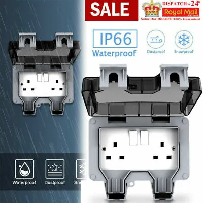 £11.99 • Buy Waterproof Outdoor Socket 13A 2 Gang Storm Switched Double IP66 Outside UK Use