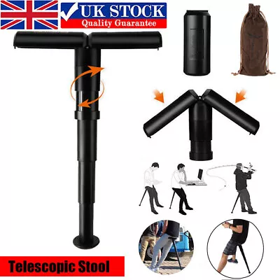 UK Portable Walking Stick Chair Seat Telescopic Folding Stool Cane Hiking Rest • £11.99