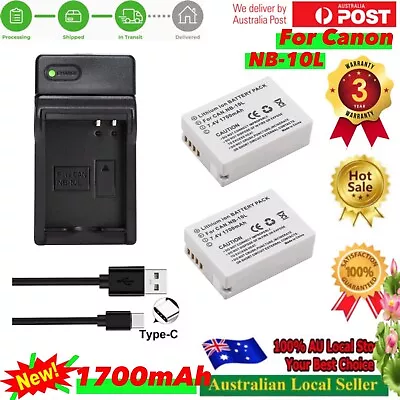 2x NB-10L Battery +Usb-C Charger For Canon G1XG15G16G3X SX40HS SX50HS SX60HS • $38.90