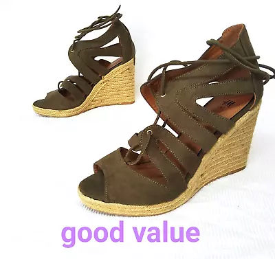 H&M Womens Sandals Espadrilles Wedges UK Size 6.5 Olive Green • £7