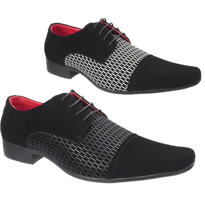 Mens Faux Suede Lace Up Smart Gents Formal Dress Pointed Toe Office Shoes Sizes • £19.49
