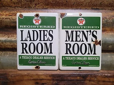 Vintage Texaco Porcelain Sign Gas Station Restroom Mens Ladies Toilet Service • $286.19
