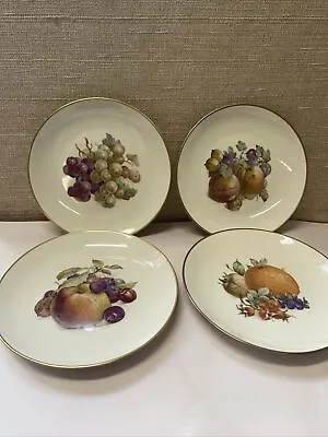 $25 • Buy Vintage Eschenbach Baronet China Plates 8” Fruit Design Gold Trim Germany 4-pcs