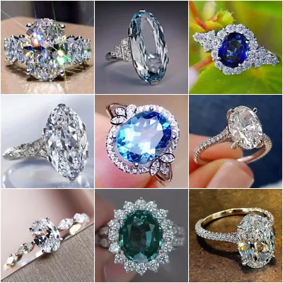 $2.23 • Buy Fashion 925 Silver Filled Ring Oval Cubic Zircon Women Wedding Jewelry Sz 6-10