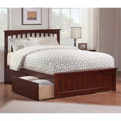 AFI Mission Solid Wood Queen Bed And Footboard With Storage Drawers In Walnut • $654.99