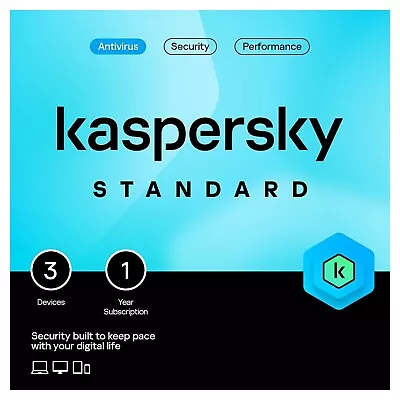 Kaspersky Standard Antivirus 2024 3 PC Devices 1 Year (CARD BY POST) • £10.75