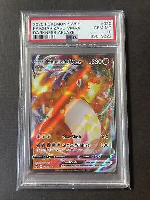 Pokemon Card PSA 10 Gem Mint Charizard Vmax Darkness Ablaze 2020 Holo 020/189 • $200