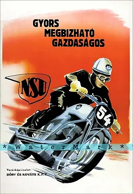 NSU 1950 Motorcycle Racing Hungary Vintage Poster Print Retro Style Racing Art • $21.58