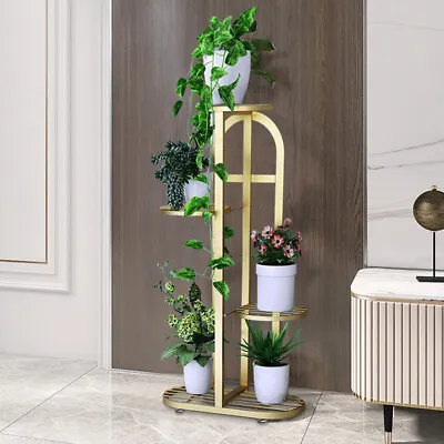 5 Tiers Gold Metal Plant Pot Stand Shelf Rack Flower Display Garden Home Balcony • £20.95