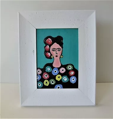 Original Framed Acrylic Painting Frida Kahlo 8 X 10 Bright Wall Art OOAK • $45