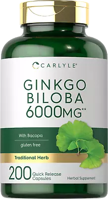 Ginkgo Biloba 6000mg | 200 Capsules | Non-GMO Gluten Free | By Carlyle • $14.39