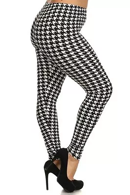 Plus Size Black Burgundy Houndstooth Footless Leggings One Size 14-22 • $12.98