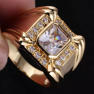 Rectangular Sim. Gem Men Yellow Gold Finish Ring Size Selectable • $12.99