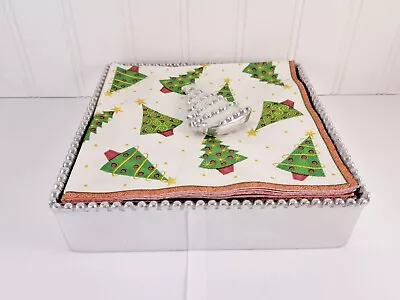 Mariposa Brand Beaded Metal Christmas Cocktail Napkin Box • $22.50