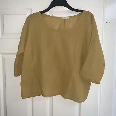 Made In Italy Short 100% Linen Top One Size Mustard • £3.99