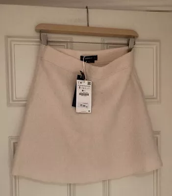 Zara Ecru Beige Pure Wool A-line Mini Skirt Size S-BNWT RP £25.99 • £12